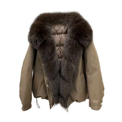 90白鹅绒羽绒服女2025冬新款狐狸毛领宽松短款派克服年轻皮草外套