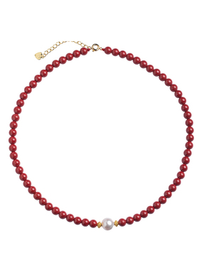 新年轻奢小众朱砂珍珠项链