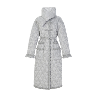 lefame拉飞姆冬季老钱风中式提花廓形高端长款羽绒服女修身显瘦