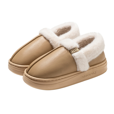 皮面防水棉拖鞋女包跟2025新款