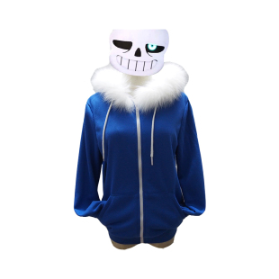 Undertale传说之下cos服 骷髅兄弟sans蓝色连帽毛领卫衣cosplay