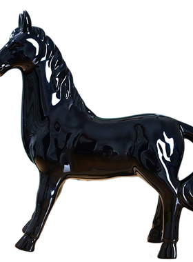 黑色陶瓷马摆件招财骏马工艺品玄关客厅办公室装饰品马到成功礼品