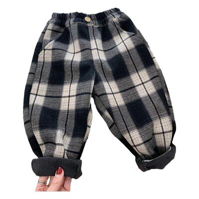 儿童洋气一体绒格子休闲裤