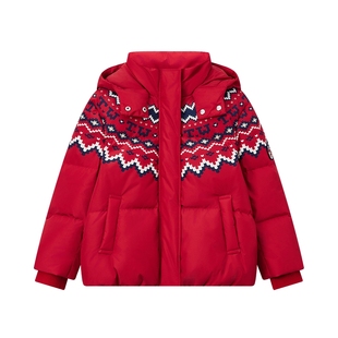 TeenieWeenie Kids小熊童装26年男女童90绒费尔岛印花红色羽绒服