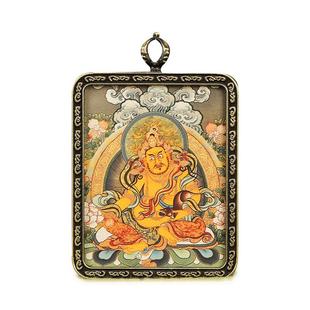 藏式唐卡吊坠西藏黄财神佛牌绿度母护身符本命佛项链合金扎基拉姆