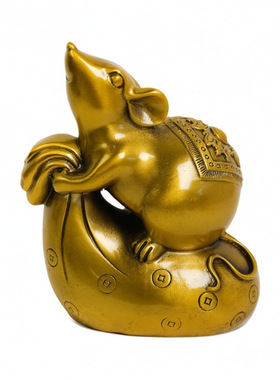 19cm纯黄铜生肖钱袋鼠可爱摆件