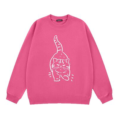 i.t GROUNDZERO2025秋冬美式休闲桃红色橘猫咪印花棉卫衣长袖上衣