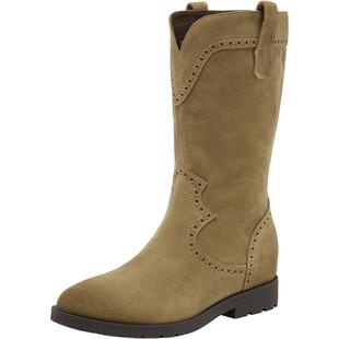 王子奇同款Bata沙丘轨迹西部靴女25冬季新款牛剖皮牛仔靴67011DS5