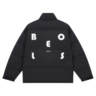BONELESS简约字母印花防泼水保暖羽绒服宽松潮牌基础情侣装面包服