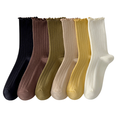 木耳边袜子女秋中筒袜白色堆堆袜