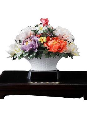 东方泥土新中式手工陶瓷花篮摆件