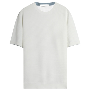 EHE男装休闲百搭随性时尚通勤纯色纯白短袖毛衫T恤男2025春季新款