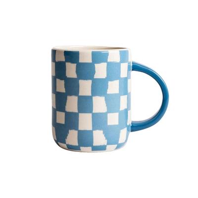 Byon Liz 利兹系列西瓜皮马克杯蓝白格纹陶瓷水杯创意北欧风格