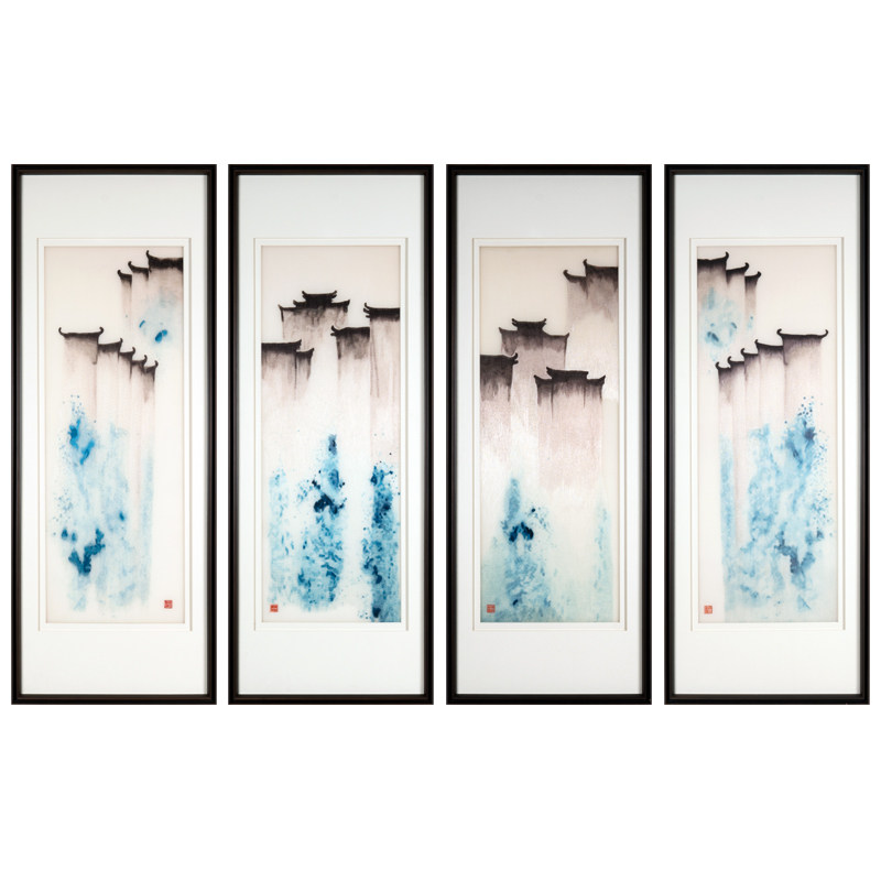 手工2--4丝苏绣挂画水墨江南