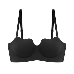 圆圆胸内衣女小胸聚拢显大防下垂隐形无肩带抹胸挂脖美背文胸黑色