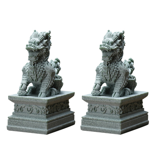 麒麟摆件一对石头镇宅门口看门迷你小摆件桌面招财神兽青砂石茶宠