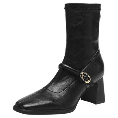 达芙妮法式高跟短靴气质瘦瘦靴女