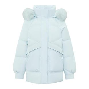 雪中飞2026春新款女士短款重磅羽绒服狐狸毛领BABY蓝公主时尚保暖
