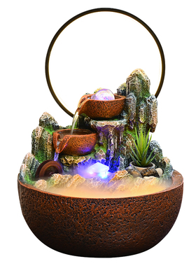 聚宝盆带灯雾化招财风水轮摆件