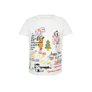 Amoeba原创手绘涂鸦短款短袖女美式街头夏季显瘦宽松休闲正肩T恤