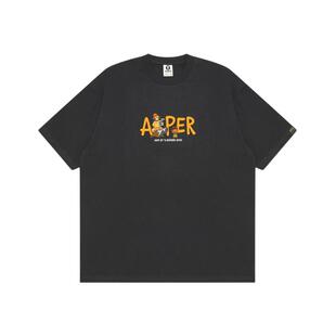 Aape旗舰店男装春夏猿人军团美式复古房车露营印花短袖T恤1616XXQ