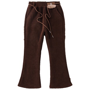 女童喇叭裤冬季加绒特厚保暖一体羊羔绒黑色洋气儿童一条过冬裤子