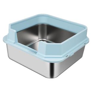 方形不锈钢猫砂盆超大号防外溅好清洗高围栏特大号肥猫厕所50cm