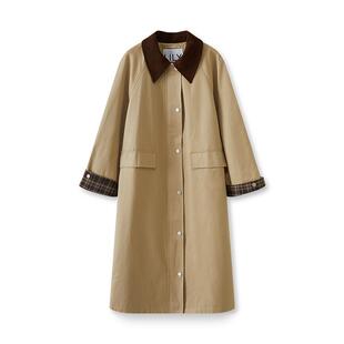 LILY2025新款女装法式高级感撞色翻领经典卡其色中长款风衣外套
