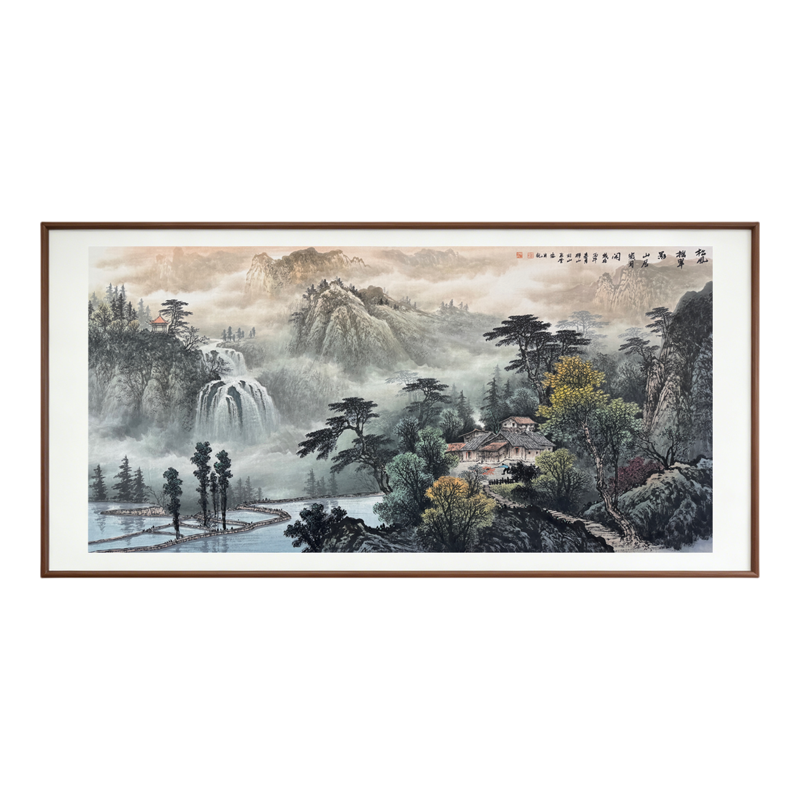 新中式山水靠山图客厅办公室挂画