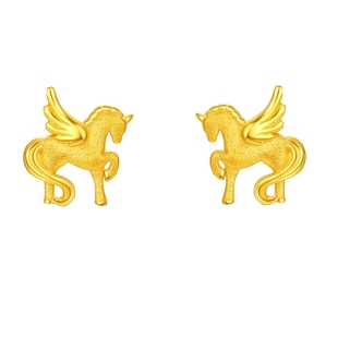 周六福黄金5G计价足金耳饰梦幻雅驹金马耳钉生肖马系列新年礼物