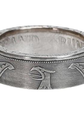 屾唐制造联邦马克男宽面银币戒指