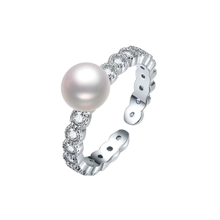 珍氏珠宝天然淡水珍珠戒指女款正圆强光单颗时尚轻奢可调节开口戒