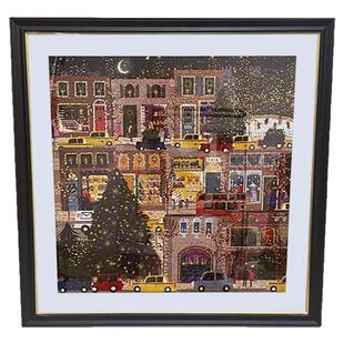 galison拼图框实木裱框卡纸黑画框节日之夜圣诞500片冬灯拼图相框