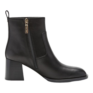 Nine West/玖熙通勤风粗跟短靴女黑色真皮时装靴显瘦舒适简约女靴