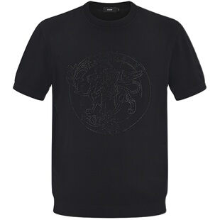 RARE威雅男装夏季新款 前胸烫钻工艺款 男士黑色T恤短袖毛衫