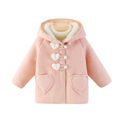 女童加绒呢大衣外套秋冬新款棉服