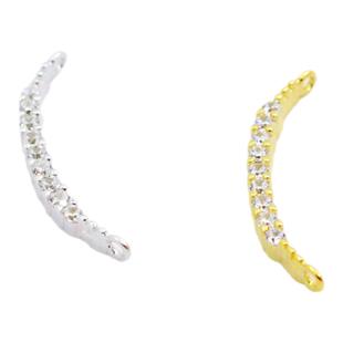 S925纯银双环横杠月牙单吊坠DIY手工项链挂坠微镶一字圆弧挂件