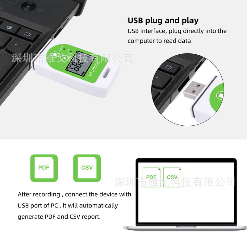 Tempu04温度数据记录仪USB口链温湿度仓库记录仪运输PDF文档冷