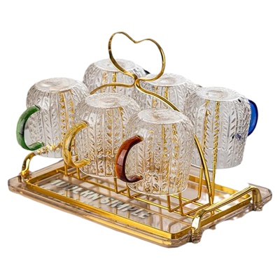 中式玻璃杯水杯家用套装待客茶杯耐高温客厅带把喝水杯子茶具套装