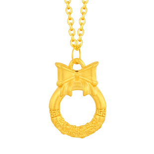 水贝黄金官方旗舰店999足金蝴蝶结平安扣吊坠女生小克重七夕礼物