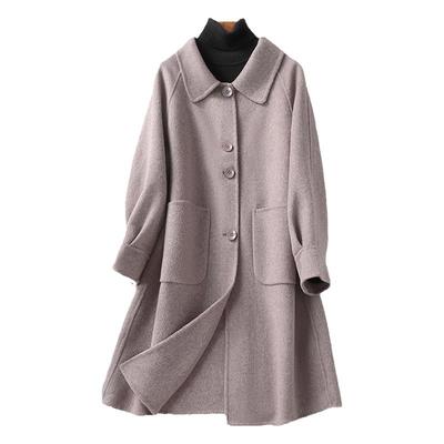 毛呢外套女中长款翻领韩版宽松2025新款秋冬大码气质双面羊毛大衣