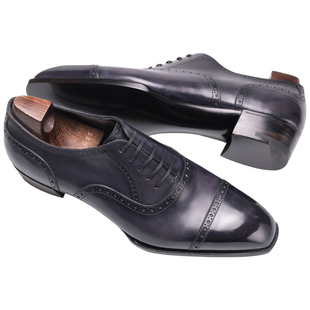 Oct Tenth手工固特异皮鞋 手缝沿条工艺灰擦色布洛克Oxford牛津鞋