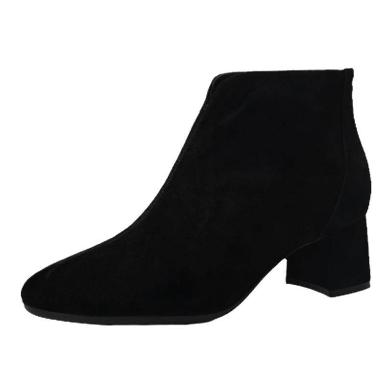 壹家shoes750008羊绒鞋面里5cm垫羊皮短靴女圆头裸靴2024秋冬新款