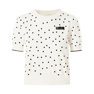 朗姿集团LIME莱茵圆领波点针织套头衫25夏时尚LOGO装饰减龄短袖