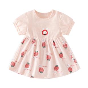 女童宝宝夏装裙子短袖竹节纯棉洋气小女孩外出超萌可爱洋气公主裙