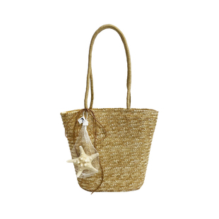 三环路原创海星挂件草编包复古新款大容量手提包托特包海边度假