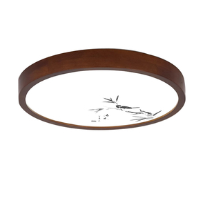 中古风新中式胡桃色实木国风图案卧室书房茶室吸顶灯led全光谱灯