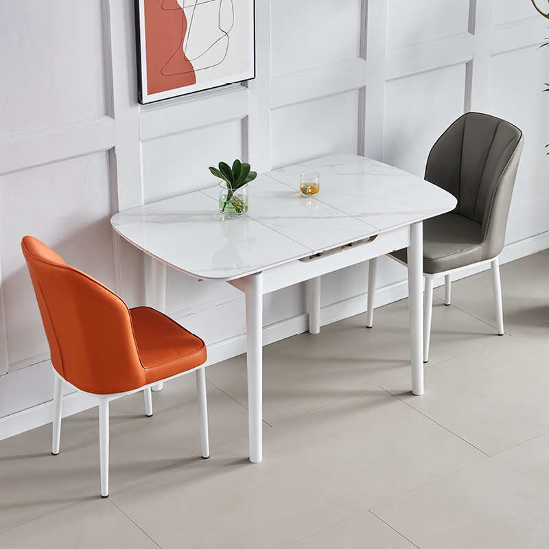 奶油风可伸缩岩板餐桌小户型家用白色轻奢现代简约折叠餐桌椅组合