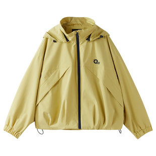 女大童短款小鸡黄冲锋衣2025春装新款初中生户外休闲连帽拉链外套