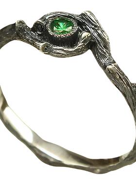 天然绿宝石镶嵌树形纯银戒指复古